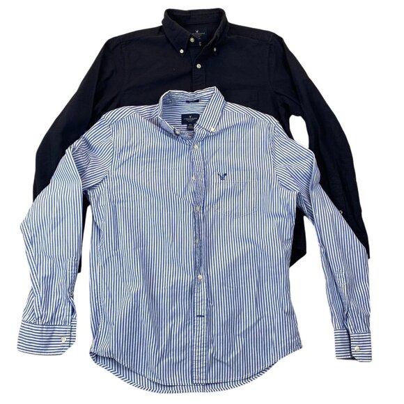 American Eagle Outfitters Mens Shirt Small Lot of Two Long Sleeve Striped Casual - Picture 1 of 16